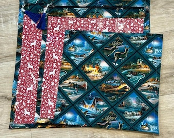 Winter wonderland fabric with vinyl front Cross stitch or craft Project / WIP bag 4 sizes to fit all frames