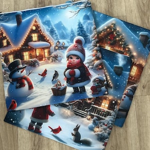 XL christmas  snowman embroidered front WIP /  Cross stitch or craft Project bag 3 designs