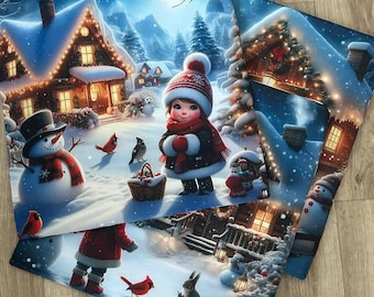 XL christmas  snowman embroidered front WIP /  Cross stitch or craft Project bag 3 designs