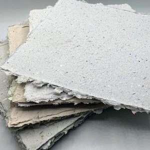 Handmade Paper -- Nubby Neutral Squares, 5 Sheets per pack, Assorted card weights.