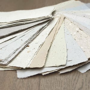 Handmade Paper: Assorted Neutrals, 7 Sheets per Pack. Size approx 5.5 x 8.5 with deckle edges