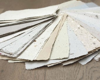 Handmade Paper: Assorted Neutrals, 7 Sheets per Pack. Size approx 5.5 x 8.5 with deckle edges