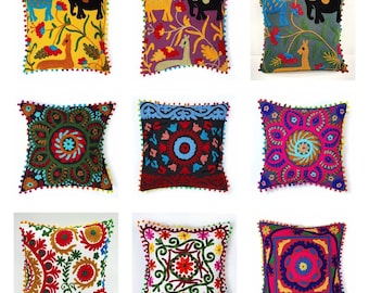 Details about / Suzani Embroidered Multi Pcs Pillow Cases Cushion Cover Suzani Home Dorm Decor