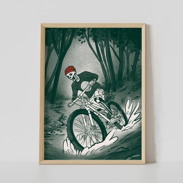 Solitude Biker | Art Print | Illustrated Print | MTB Art | Bike Illustration | Skeleton Mountain biking | Mountain Biking art | Downhill Art