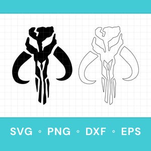 May include: A digital graphic featuring two versions of a Mythosaur skull icon: one solid black silhouette and one black outline. Below the icons, the text reads SVG, PNG, DXF, and EPS, all set against a white grid background on a teal field.