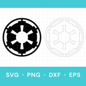 Könnte beinhalten: Zwei kreisförmige Designs mit einem sechszackigen Stern in einem Ring. Eines ist schwarz, das andere eine Umrisslinie. Der Text "SVG • PNG • DXF • EPS" steht unten in Weiß.