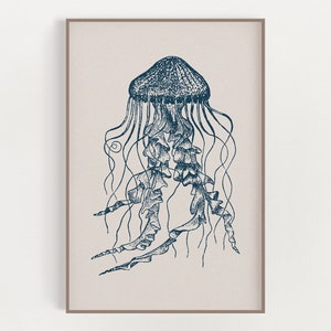 Jellyfish Print - Coastal Nautical - Beach House Decor - Wall Art Poster - Vintage Style - Coastal Wall Art