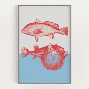 Tropical Fish Print - Fish Wall Art - Beach House Decor - Fish Poster - Tropical Fish Art - Sea Life Print - Nautical Prints - Red and Blue