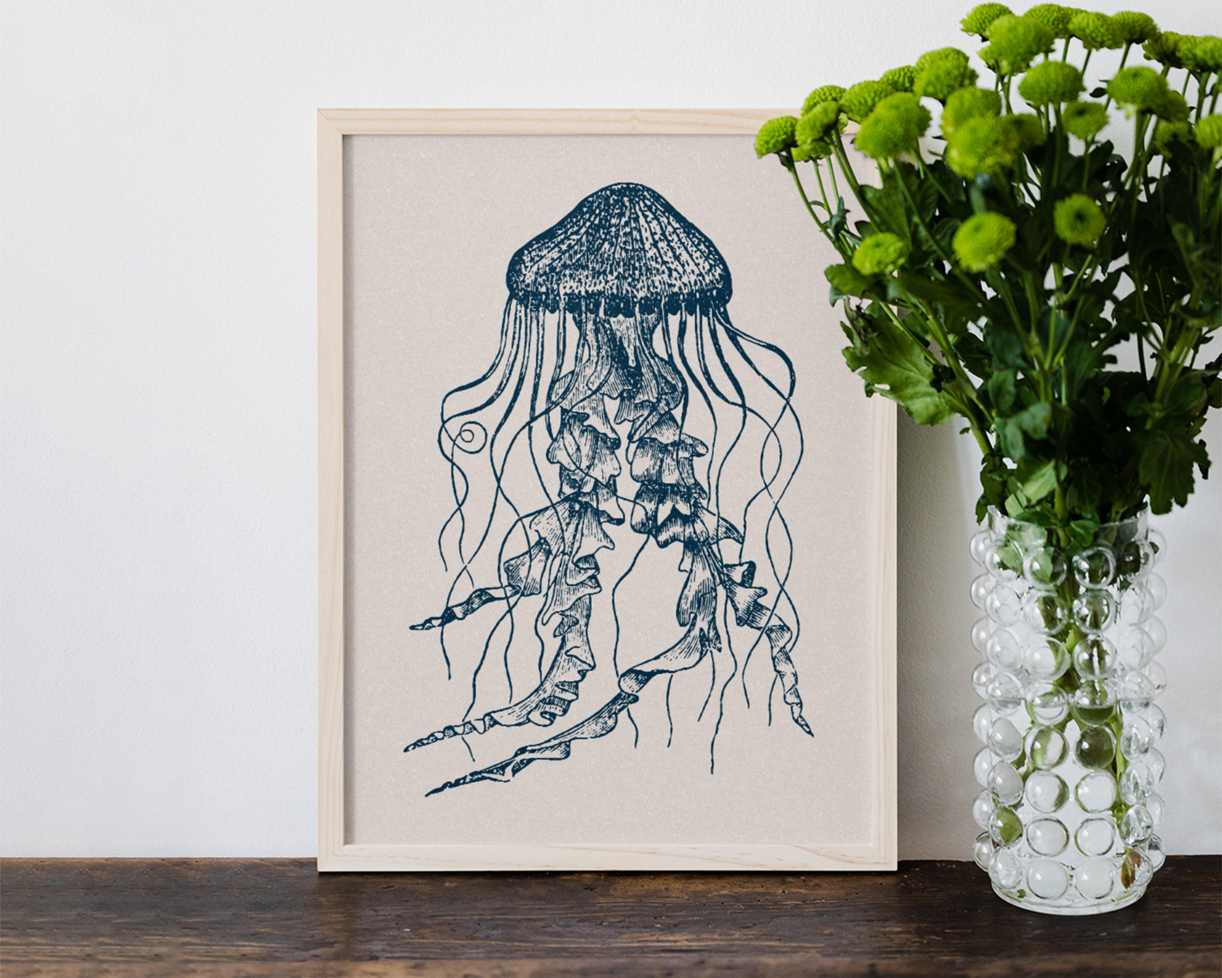Jellyfish Print - Coastal Nautical - Beach House Decor - Wall Art ...