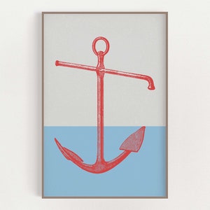 Anchor Print - Coastal Nautical - Beach House Decor - Wall Art Poster - Vintage Style - Nautical Wall Art - Red White Blue