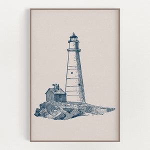 Vintage Lighthouse Print - Nautical Home Decor - Nautical Wall Art - Beach House Decor - Wall Art Poster - Nautical Navy