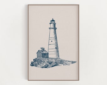 Vintage Lighthouse Print - Nautical Home Decor - Nautical Wall Art - Beach House Decor - Wall Art Poster - Nautical Navy