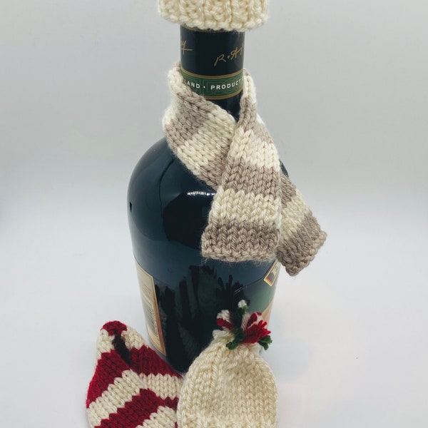 Wine Bottle Decor / Mini Hat / Mini Scarf / Hand Knitted / Choice of Color /Gift Wrapping