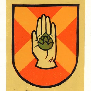 Hop In Hand | Linoldruck | Mittelalter Kunst | Handgedruckt