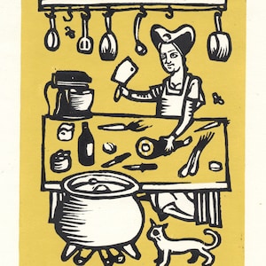 Medieval Cooking | Linocut Print | Medieval Art | Hand Printed
