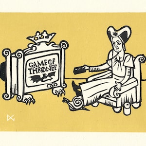 Medieval TV | Linocut Print | Medieval Art | Hand Printed