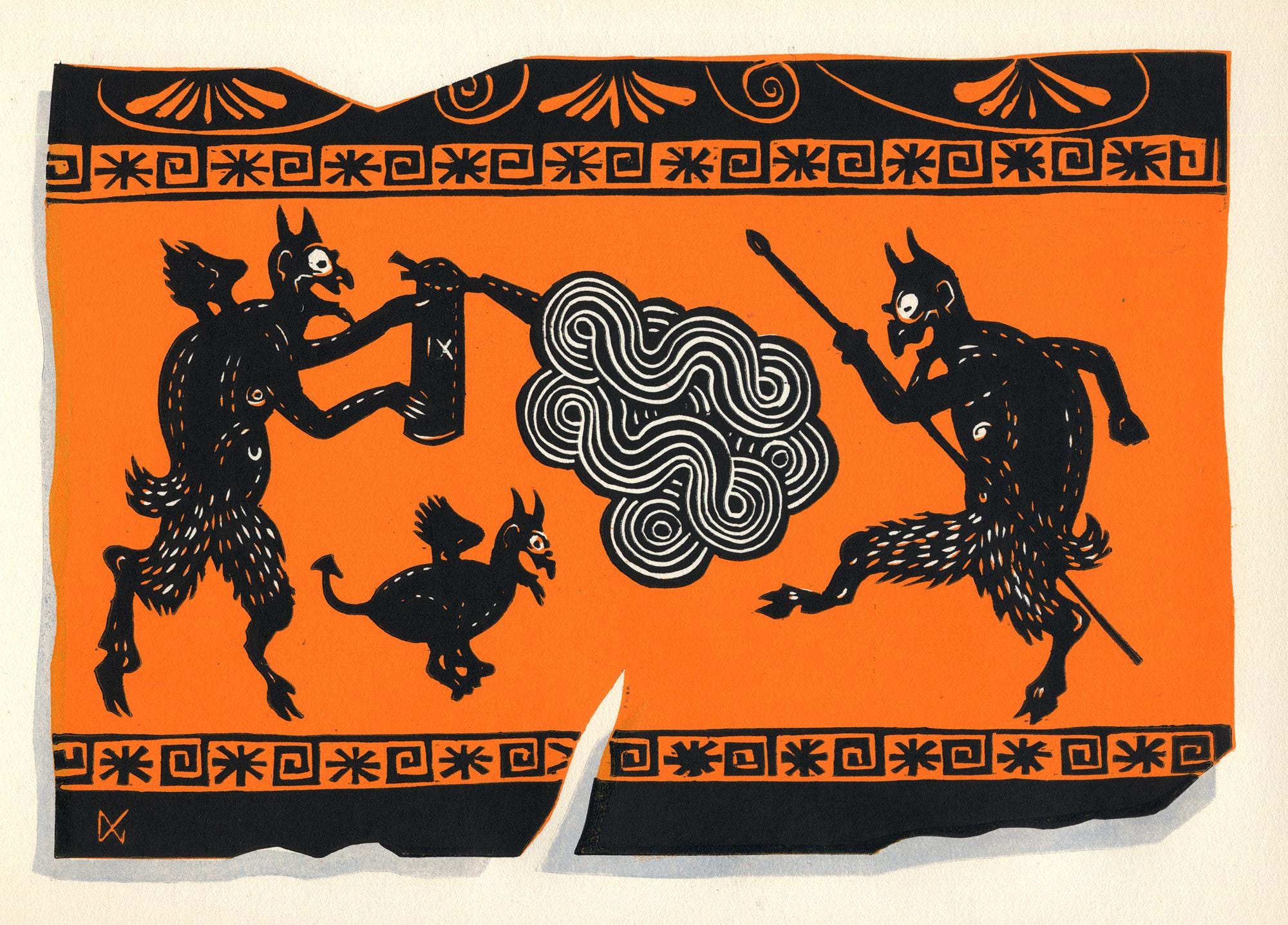 A Portion of an Ancient Greek Vase Showing Two Devils Setting off A ...