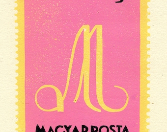 Magyar Posta Stamp | Linocut Print | Stamp Art | Hand Printed