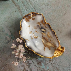 Austern-Schmuckschale "golden", echte Muschel-Schmuckschale, gold klein