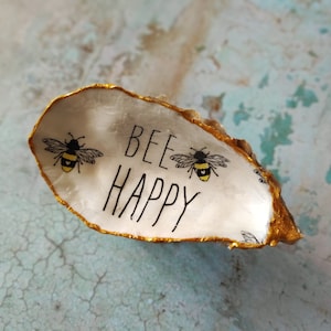 "Bee Happy" jewelry bowl, oyster shell