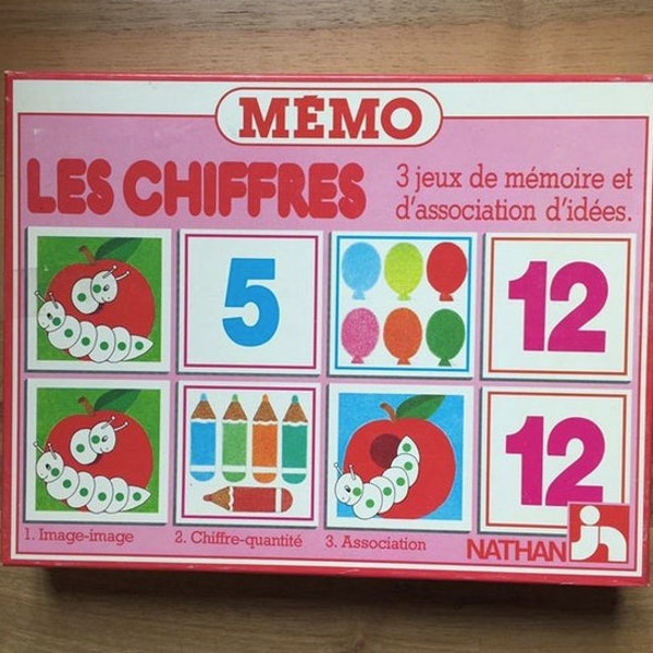 Jeu mémo, les chiffres, jeu de mémoire et d'asociation d'idées, Nathan dès 5 ans.