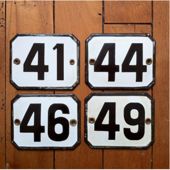 French Vintage Enamel Number Tags, Tramway Number, 1930