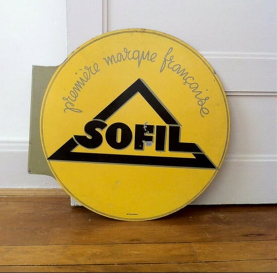 Ancienne Enseigne Publicitaire, Tôle Peinte, Recto-Verso, Sofil, French Advertising Sign