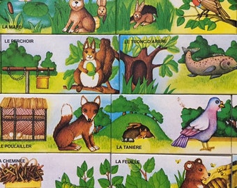 Logis d' animaux, Jeu éducatif vintage français, domino d'association. Découverte Nathan.