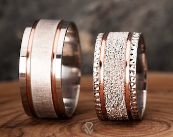 Couple Silver Wedding Bands - 925 Sterling Wedding Rings - His And Hers Wedding Rings Set - Couple Rings - Silver Wedding Band Set