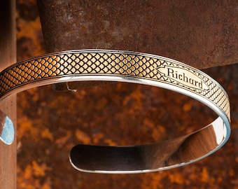 Silver Mens Bracelet - Personalized Mens Engraved Bracelet - 14K Gold Plated - Bracelet for Him - Custom Anniversary Silver Gift for Men