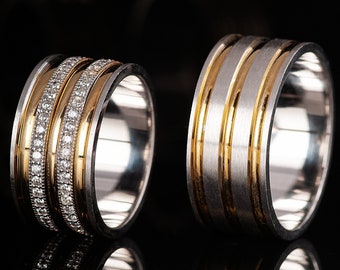 Seine und Sie Silber Eheringe - 925 Sterling Silber Eheringe Set - Zirkonia Stein Einsatz Eheringe für Paare Ringpaar