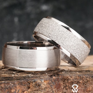 Classic 8mm His and Hers Silver Wedding Rings - Comfort Fit Plain Wedding Rings Set - Wedding Ring Set for Couples Pair of Rings - Band Set