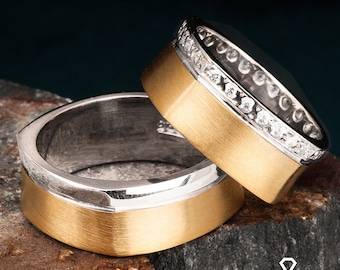 Silver Wedding Rings Sets - Couple Wedding Bands - 925 Sterling Silver Wedding Band Set - His and Hers Silver Wedding Band Set - Wedding Set