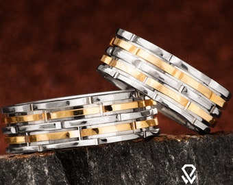 Juegos de anillos de boda de plata - Alianzas de boda de pareja - 925 Juego de banda de bodas de plata de ley - Juego de banda de bodas de plata para él y ella - Juego de bodas