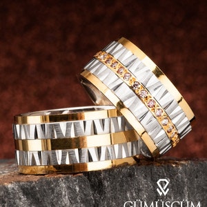 Silver Wedding Rings Sets - Couple Wedding Bands - 925 Sterling Silver Wedding Band Set - His and Hers Silver Wedding Band Set - Wedding Set
