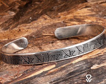 Silver Mens Bracelet - Personalized Mens Engraved Bracelet - Thick Cuff Men - Bracelet for Him - Custom Anniversary Silver Gift for Men