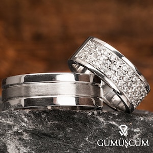 Silver Wedding Rings Sets - Couple Wedding Bands - 925 Sterling Silver Wedding Band Set - His and Hers Silver Wedding Band Set - Wedding Set
