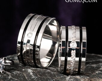 Wedding Ring Sets, His and Hers Silver Wedding Rings, Wedding Band Set, Couple Ring Set, Matching Wedding Band, Unique Wedding Ring