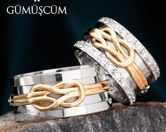 Love Knot Silver Wedding Rings Sets - Couple Wedding Bands - 925 Sterling Silver Wedding Band Set - His and Hers Silver Wedding Band Set