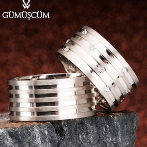 Silver Wedding Rings Sets - Couple Wedding Bands - 925 Sterling Silver Wedding Band Set - His and Hers Silver Wedding Band Set - Wedding Set