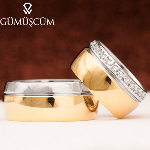 Silver Wedding Rings Sets - Couple Wedding Bands - 925 Sterling Silver Wedding Band Set - His and Hers Silver Wedding Band Set - Wedding Set