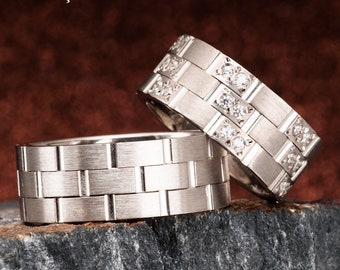 Conjuntos de anillos de boda de plata - Alianzas de boda para pareja - Conjunto de anillos de boda de plata de ley 925 - Conjunto de anillos de boda de plata para él y para ella - Conjunto de boda