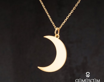 Moon Silver Necklace, Gold Plated Silver Crescent Necklace, Crescent Pendant Necklace, Gold Plated Half Moon Necklace, Moon Phase Necklace.