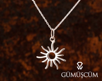 Silver Sun Necklace. Sun Silver Pendant, Silver Dainty Sun Necklace. Minimalist Sun Figured Pendant. Silver Sun Dainty Necklace.