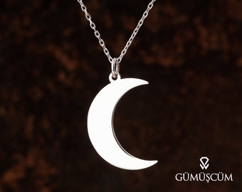 Moon Silver Necklace, Silver Crescent Necklace, Crescent Moon Pendant Necklace, Half Moon Necklace, Unique Half Moon Phase Dainty Necklace.