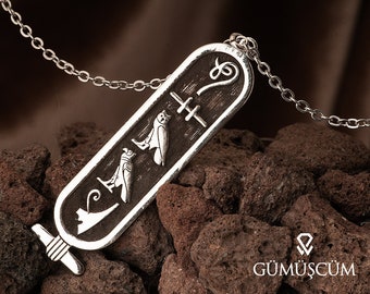 Hieroglyph Silver Necklace, Egyptian Alphabet Silver Necklace. Custom Egyptian Alphabet Personalized Necklace. Egypt Custom Silver Necklace.