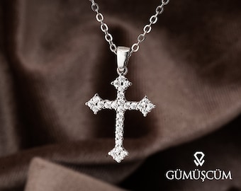 Cross Necklace, Sterling Silver Cross Necklace. Cubic Zirconia Cross Necklace, Silver Dainty Cross Necklace, Minimalist Silver Cross Pendant