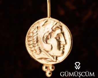 Coin Pendant, Ancient Roman Coin Pendant, Athena Intaglio Pendant. Signet Silver Necklace. 24K Gold Plated Ancient Greek Silver Pendant