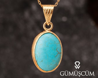 Collier Turquoise, Collier Argent Turquoise, Collier Pierre Précieuse Argent. Collier en argent femme plaqué or 24K. Collier Bleu Plaqué Or