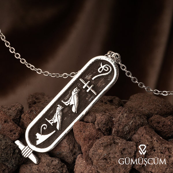 Hieroglyph Silver Necklace, Egyptian Alphabet Silver Necklace. Custom Egyptian Alphabet Personalized Necklace. Egypt Custom Silver Necklace.